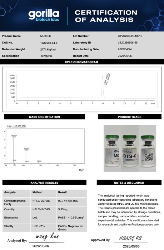 MOTS-C Certificate of Analysis